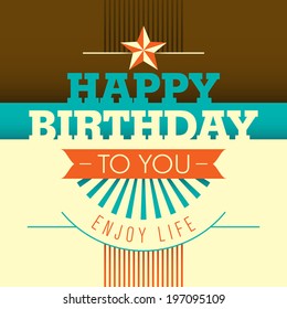 Birthday card with retro design in color. Vector illustration.