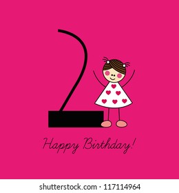Birthday card, second birthday, number two, girl