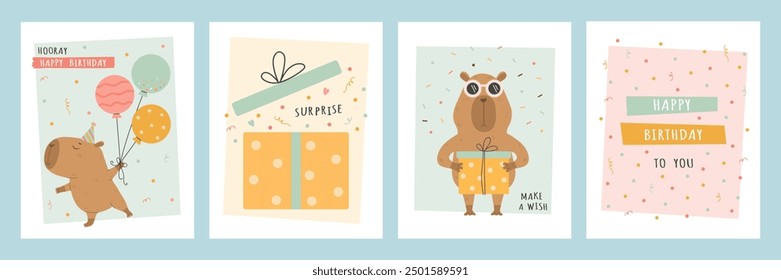 Birthday card set with funny capybara