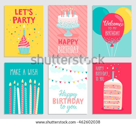 Birthday card set. Vector illustration.