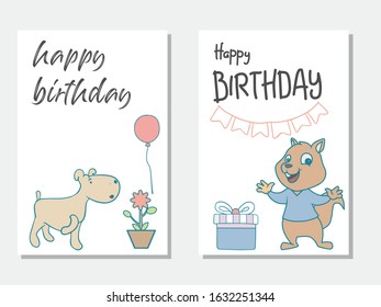 birthday card soft color cute animal vector