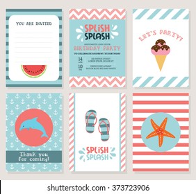 Birthday Card Summer Fun Splash Invitation Template Set