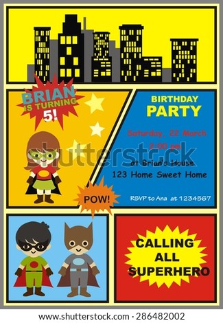 birthday card superhero invitation stock vector royalty free free superhero invitation
