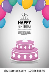 birthday card with sweet cake and balloons air