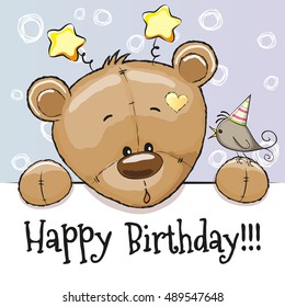 Birthday card and Teddy Bear   bird