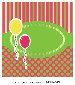 Birthday card template. Balloon stickers on vivid color background.