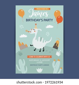 Birthday card template with dinosaur