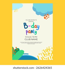 Birthday card template. Modern vector for boys and girls. Party Invitation Card Template	
