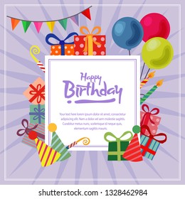 birthday card template with party elements