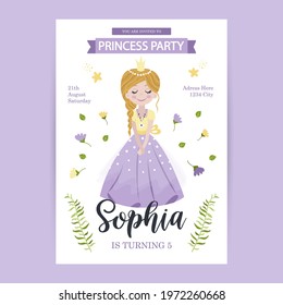 Birthday Card Template Princess Stock Vector (Royalty Free) 1972260668 ...