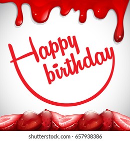 Birthday card template with strawberry jam illustration