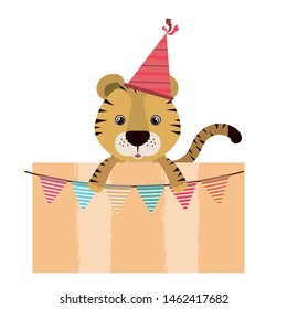 birthday card and tiger with hat party