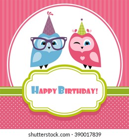 Birthday card with two owls