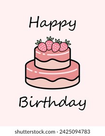 Birthday card with two tier cake with strawberries