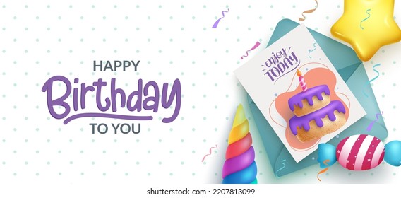 Birthday card vector background design. Happy birthday greeting text with paper invitation card element in dots pattern background. Vector Illustration.

