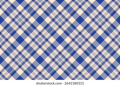 Birthday card vector check textile, multicolor pattern plaid fabric. Rug texture seamless background tartan in blue and blanched almond colors palette.