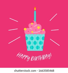 Concepto vectorial de la tarjeta de cumpleaños con quequitos bonitos, de estilo plano