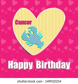 Birthday Card, Zodiac signs, Cancer with heart.Vector eps10,illustration.Raster also available. 