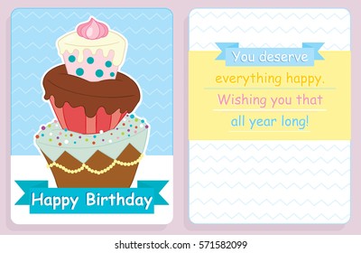Birthday card,front and back design with big colored cake