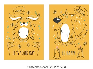 Birthday cards with animals concept. Vector graphic design illustration element