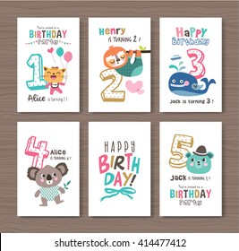 Birthday cards with birthday anniversary number and cute animals