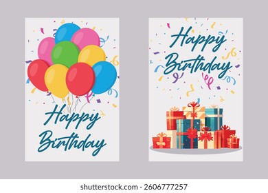 Birthday Cards - Balloons and Gifts Design vector illustrator