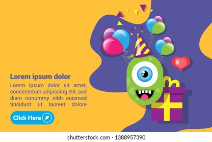 Birthday Cards - cyclops, gift, balloons, confetti.