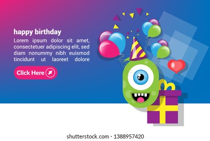 Birthday Cards - cyclops, gift, balloons, confetti.