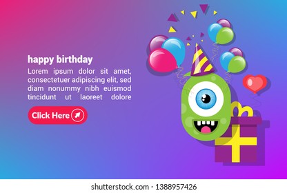 Birthday Cards - cyclops, gift, balloons, confetti.