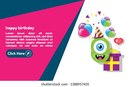 Birthday Cards - cyclops, gift, balloons, confetti.