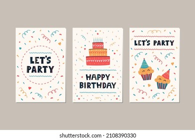 Birthday cards set, banners. posters