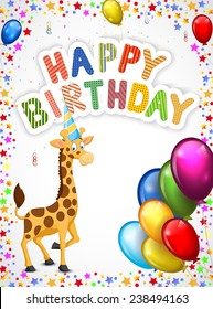 Birthday cartoon with happy giraffe