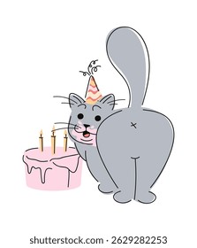 Birthday cat eating sweet cake