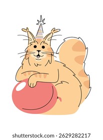 Birthday cat hand drawn character