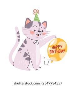 Birthday cat holding festive garland