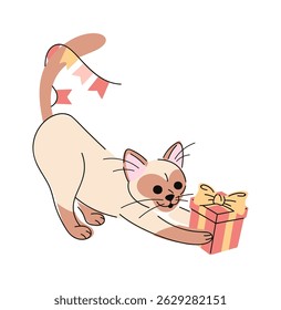 Birthday cat holding gift box