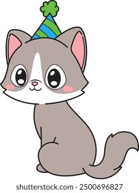 Birthday cat looking over its shoulder vector illustration