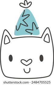 Birthday Cat Outline Vector Illustration