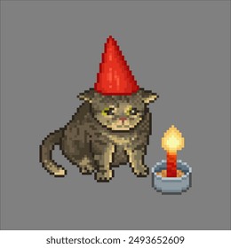 Birthday cat, pixel art meme