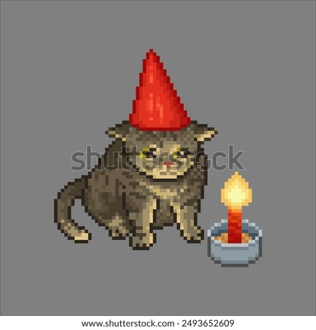 Birthday cat, pixel art meme