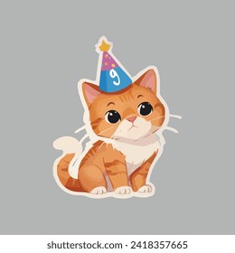 Birthday cat sticker vector design.