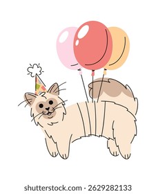 Birthday cat wrapped festive balloons
