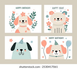 Birthday Celebration Animal Vector Set - Cute Pets Party Illustration Collection