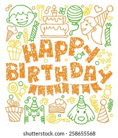 Birthday celebration attributes vector icons. Party background