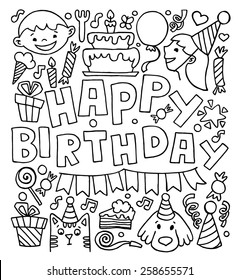 Birthday celebration attributes vector icons. Party background