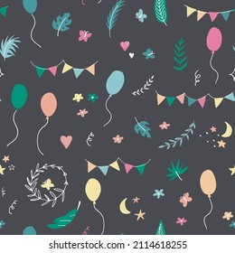 birthday celebration, balloons, decoration vector seamless pattern
