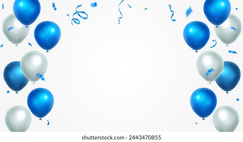 Birthday and Celebration banner with blue and white balloons. Holiday background