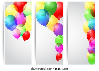 Birthday celebration banner with colorful balloons