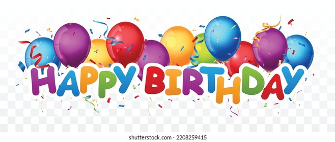 Birthday and celebration banner with colorful balloons and confetti