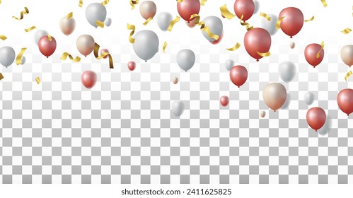 Birthday celebration banner with Colorful confetti and balloons